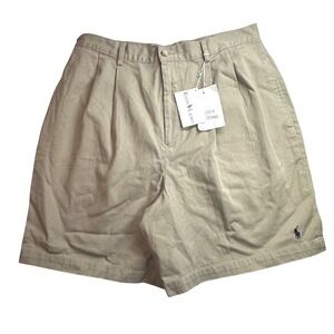 Ralph Lauren VTG Womens Pleated Chino Shorts Khaki Tan Cotton 14 NWT Pony READ